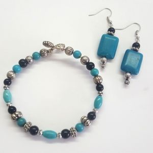 Beaded Bangle Bracelet and Earring Duo